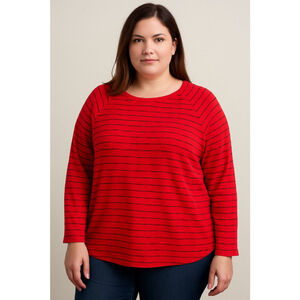 Women's Karen Scott Red Black Striped Long Sleeve XXL